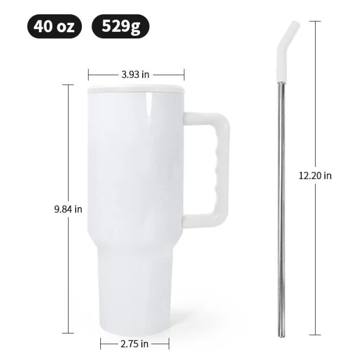 NEW! 40oz. White Glossy Tumbler with white handle, Version 3