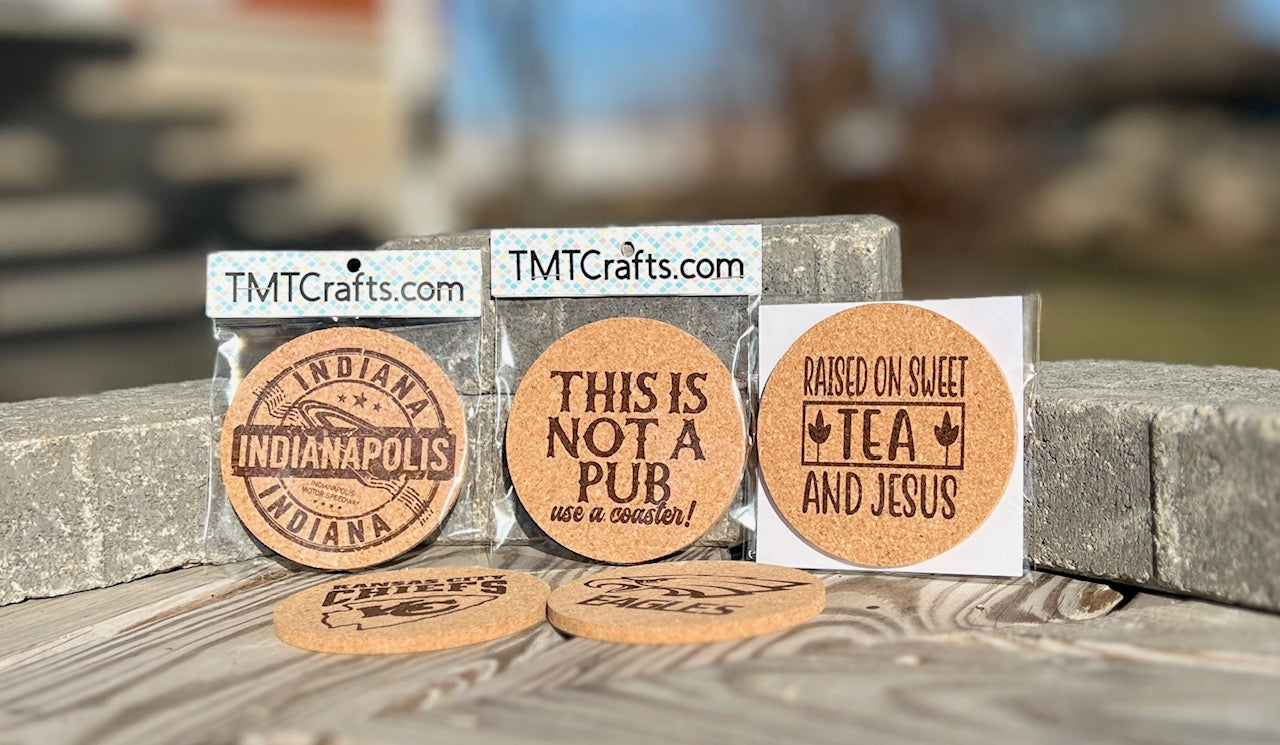 Cork Drink Coasters - Laser Engraved with Your Design